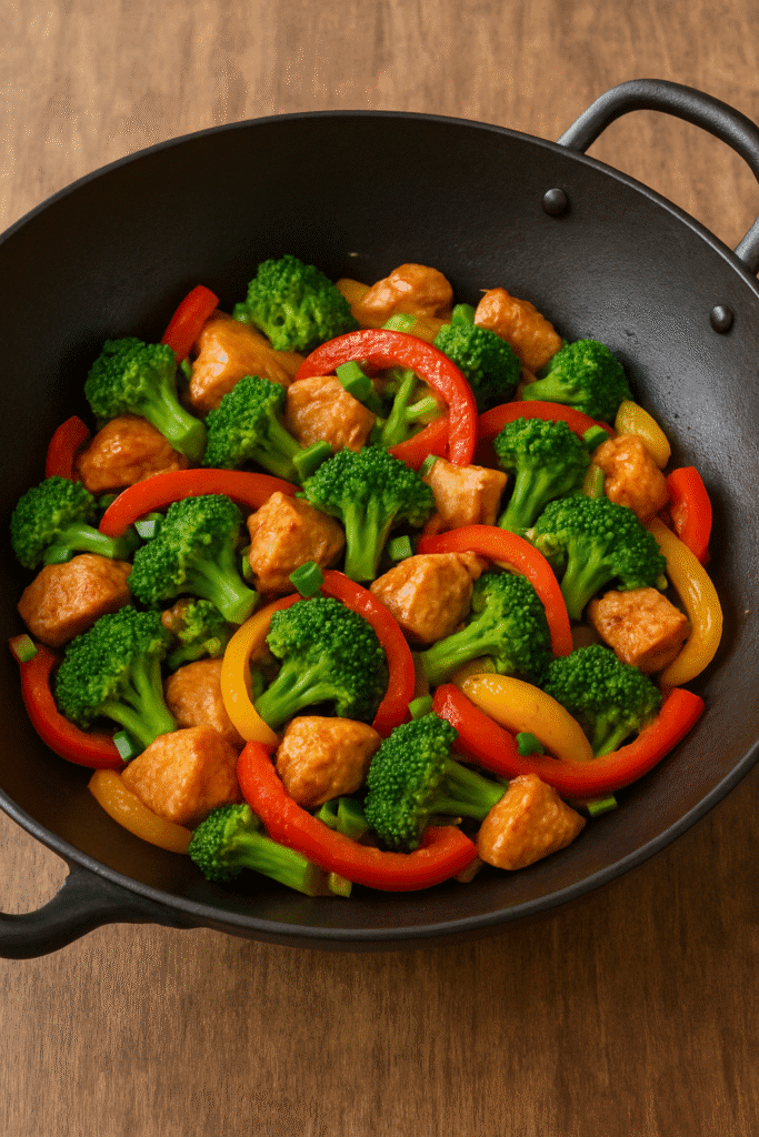lean chicken stir fry in a wok