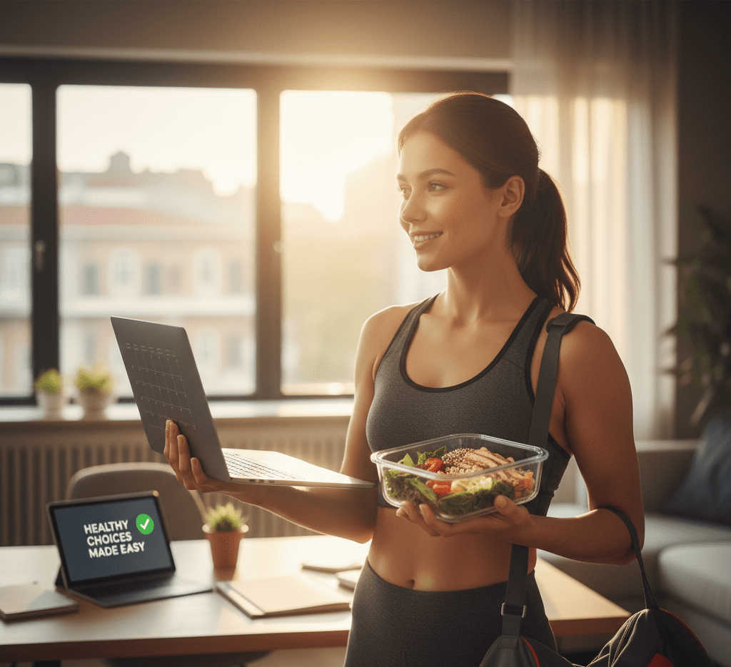 woman holding meal prep container
